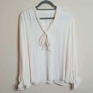LC Lauren Conrad Cream Blouse with Tie Detail